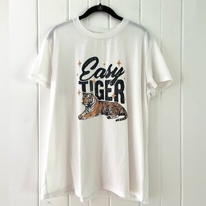 White Graphic Tee with ‘Easy Tiger’, Sz XL